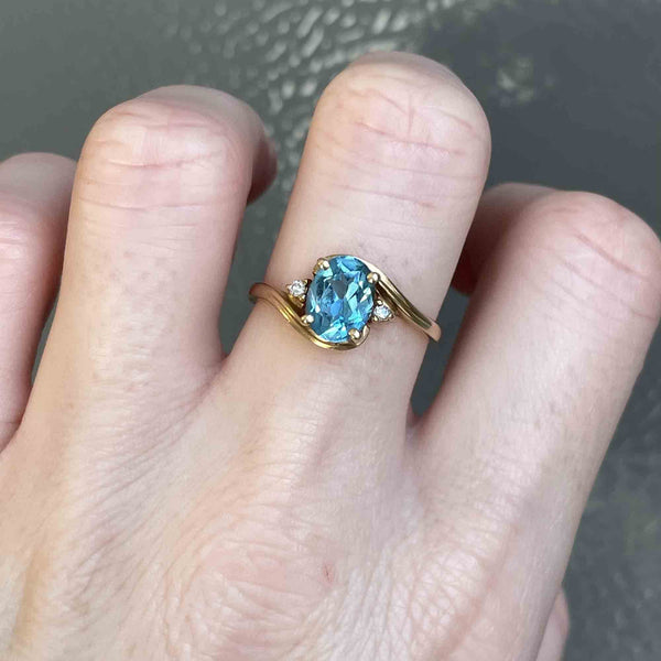 WDIYIEETN 14k Gold Sea Blue Topaz Love Heart CZ Diamond Ring Women  Anniversary Engagement Wedding Gemstone Ring (6) | Amazon.com