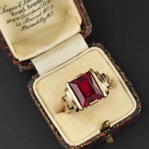 Vintage Mens Art Deco Gold Ruby Signet Ring, Sz 12 - Boylerpf