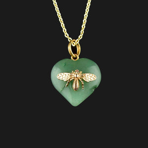 Vintage Bee Aventurine Heart Pendant Necklace - Boylerpf