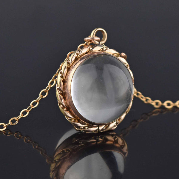 ANTIQUE STERLING SILVER ROCK CRYSTAL POOLS OF LIGHT OVAL SHAPED LOCKET  PENDANT