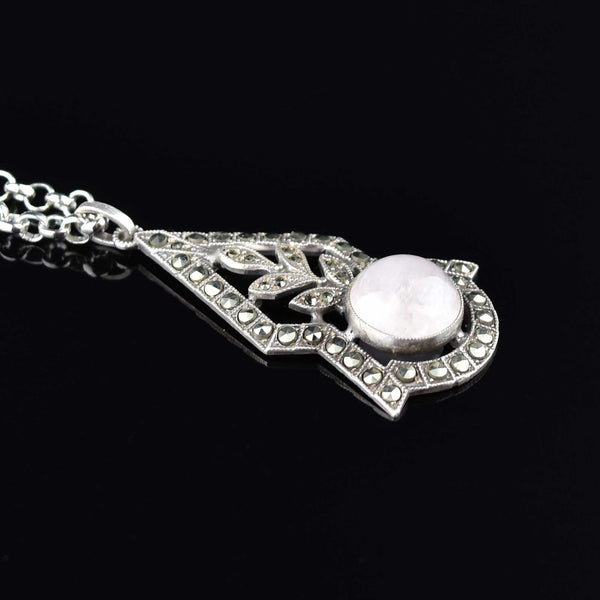 Silver Rose Quartz Marcasite Art Deco Pendant – Boylerpf