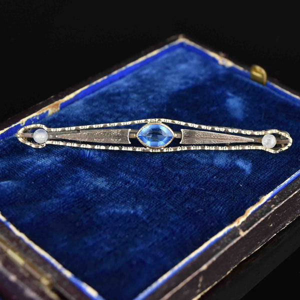 Vintage Art Deco Silver Blue Stone Brooch - Boylerpf