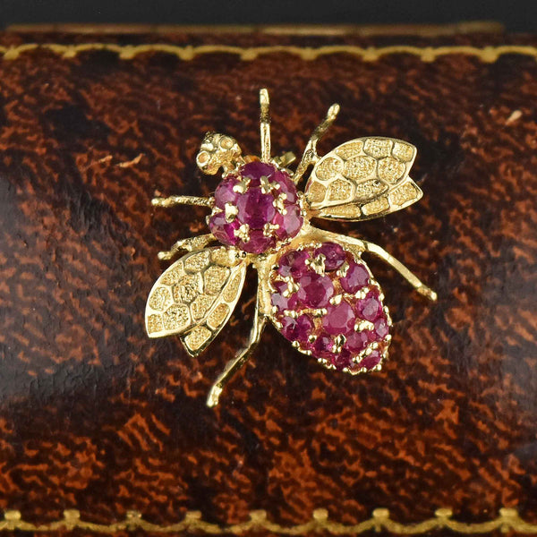 Vintage 14K Gold Natural Ruby Bee Brooch Pendant - Boylerpf