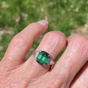 Vintage Platinum Diamond Green Tourmaline Ring - Boylerpf