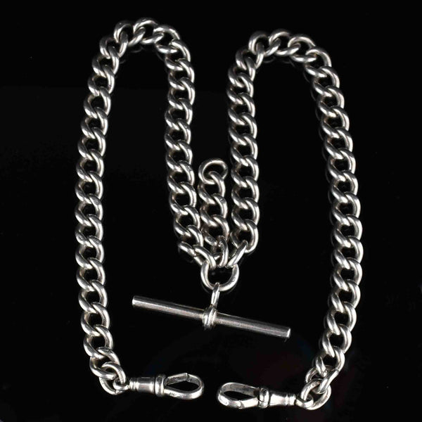 Antique Silver Double Albert Watch Chain Necklace - Boylerpf