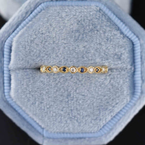 Fine 14K Gold Scalloped Diamond Sapphire Ring, 3/4 Eternity - Boylerpf