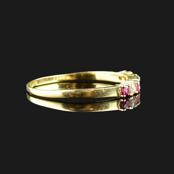 Vintage 14K Gold Diamond Ruby Half Eternity Band Ring - Boylerpf