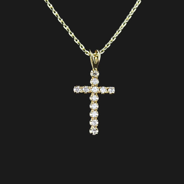 Vintage 14K Gold Diamond Cross Pendant Necklace - Boylerpf