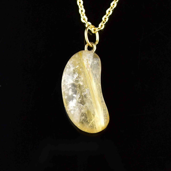 Vintage 18K Gold Rutilated Quartz Bean Pendant Necklace - Boylerpf