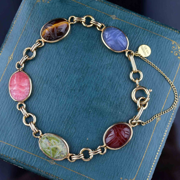 Vintage Multi Stone Scarab Beetle Bug Bracelet - Boylerpf