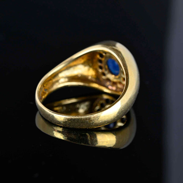 Diamond Halo Sapphire Cabochon Signet Ring in 14K Gold - Boylerpf