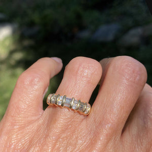 Baguette and Round Diamond Band Ring in 14K Gold - Boylerpf
