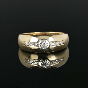 Heavy 14K Gold Wide Diamond Band Ring - Boylerpf