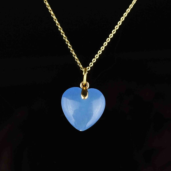 14K Gold Blue Jade Heart Pendant Necklace - Boylerpf