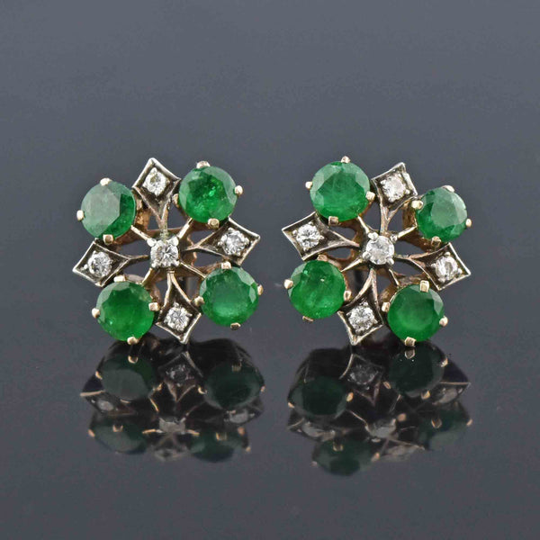 Art Deco Design Emerald & Diamond Stud Earrings - Boylerpf