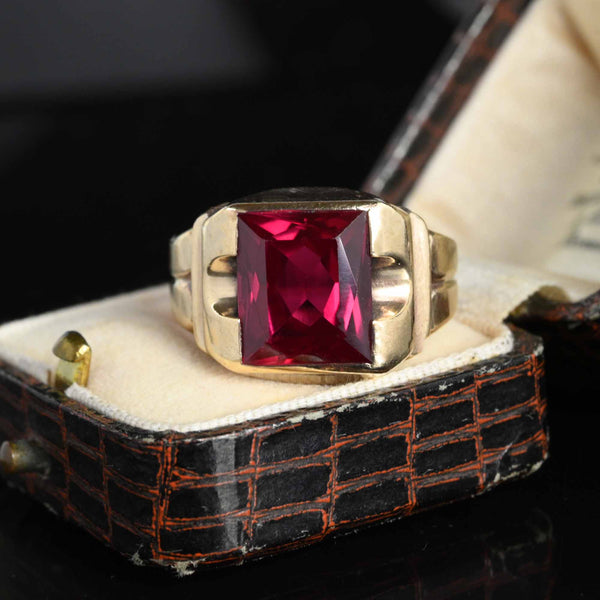 Mens Gold Signet Style Deco Ruby Ring – Boylerpf