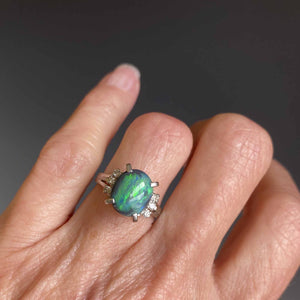 Estate Platinum Diamond Black Opal Ring - Boylerpf