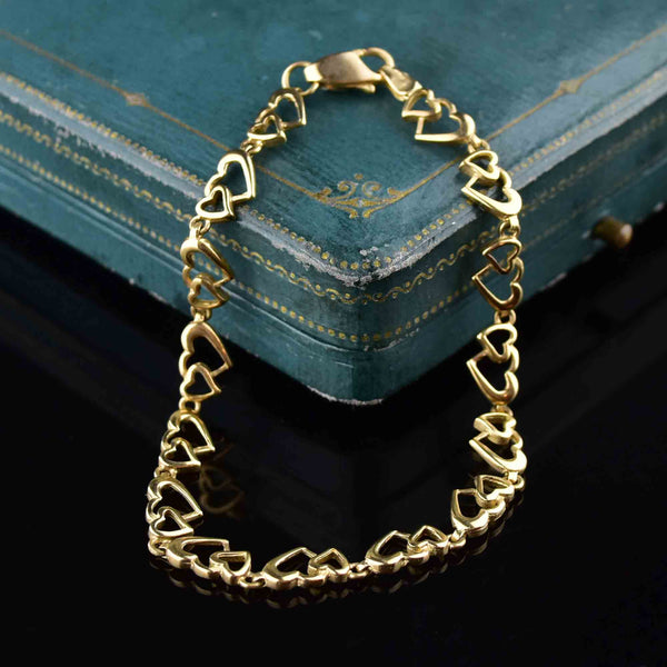 Vintage 9K Gold Double Heart Chain Bracelet - Boylerpf