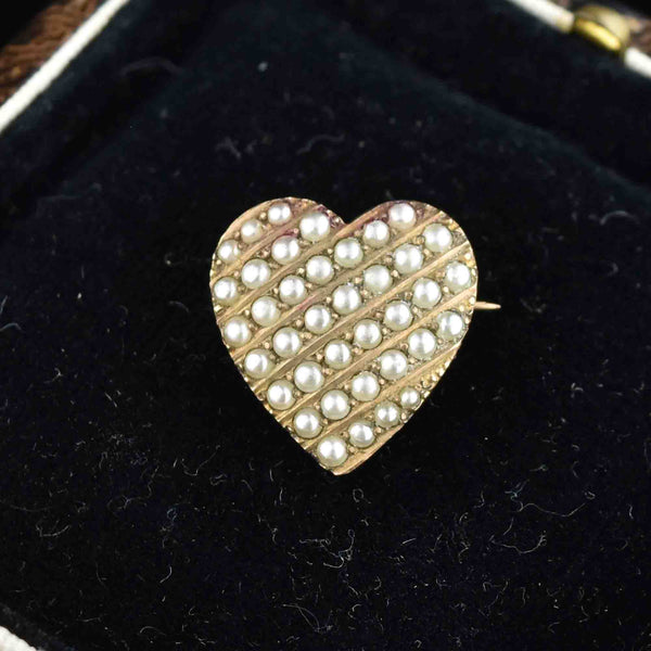 Vintage 10K Gold Seed Pearl Heart Brooch - Boylerpf
