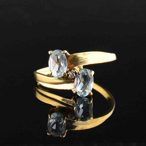 Vintage 14K Gold Aquamarine Diamond Bypass Ring, Sz 7 1/4 - Boylerpf