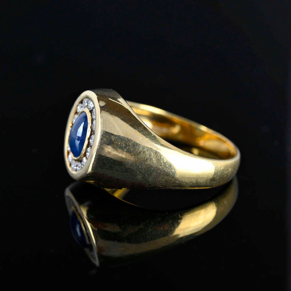 Diamond Halo Sapphire Cabochon Signet Ring in 14K Gold - Boylerpf
