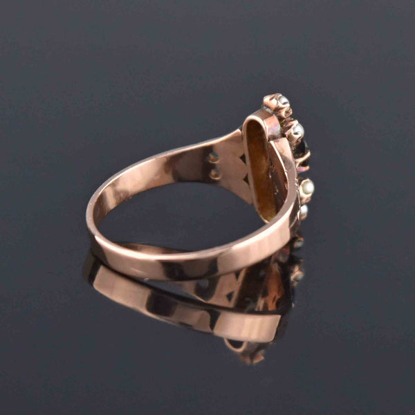 Antique Victorian Rose Gold Pearl Garnet Ring, Sz 6 - Boylerpf