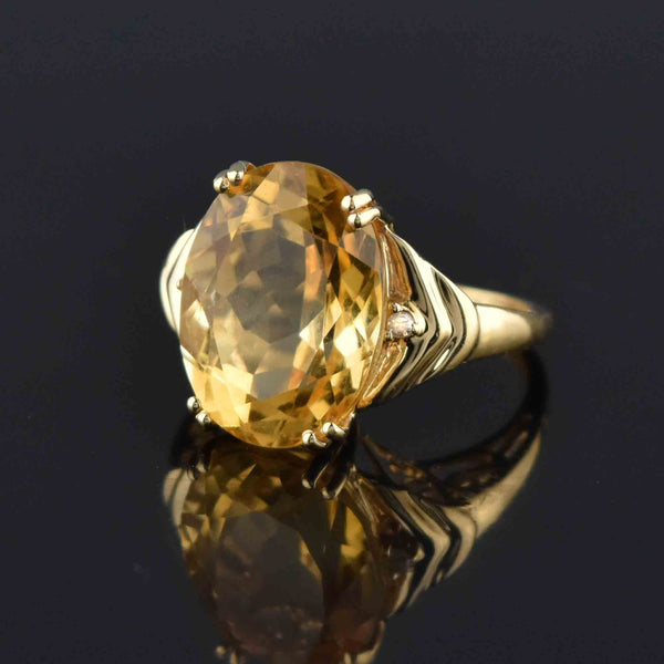 Vintage 14K Gold 8 CTW Diamond Citrine Ring - Boylerpf