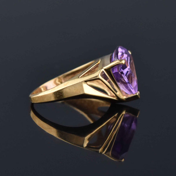 Vintage 14K Gold Trillion Cut Amethyst Ring - Boylerpf