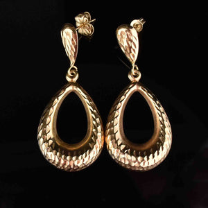14K Diamond Etched Gold Post Hoop Earrings - Boylerpf