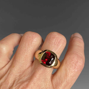 Estate Heavy 18K Gold Cushion Cut Garnet Ring - Boylerpf