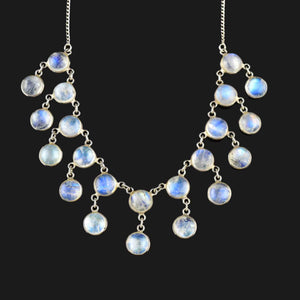 Vintage Art Deco Style Silver Moonstone Fringe Bib Necklace - Boylerpf