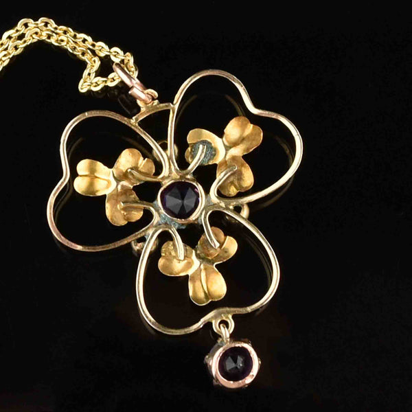 Edwardian Gold Amethyst Floral Lavalier Necklace - Boylerpf