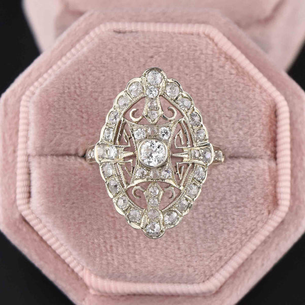 Art Deco 14K White Gold Filigree Diamond Ring, Sz 8.75 - Boylerpf