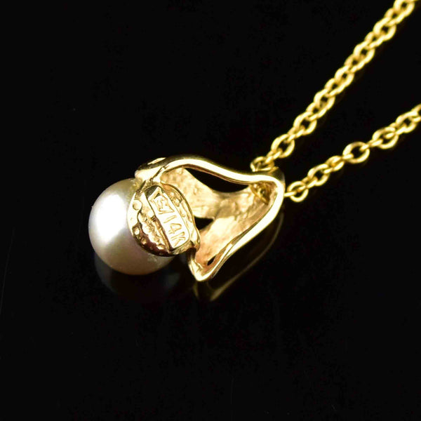 14K Gold Gray Pearl Pendant Necklace - Boylerpf