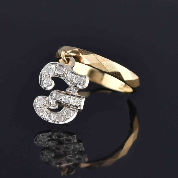 Vintage Initial F Diamond Dangle Charm Ring in 14K Gold - Boylerpf
