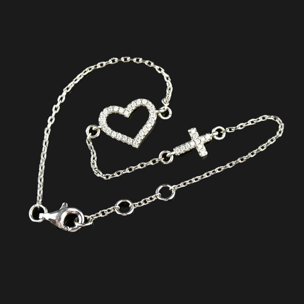 Sterling Silver Diamond Heart Cross Bracelet - Boylerpf