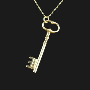 Vintage 14K Gold Skeleton Key Pendant Necklace - Boylerpf
