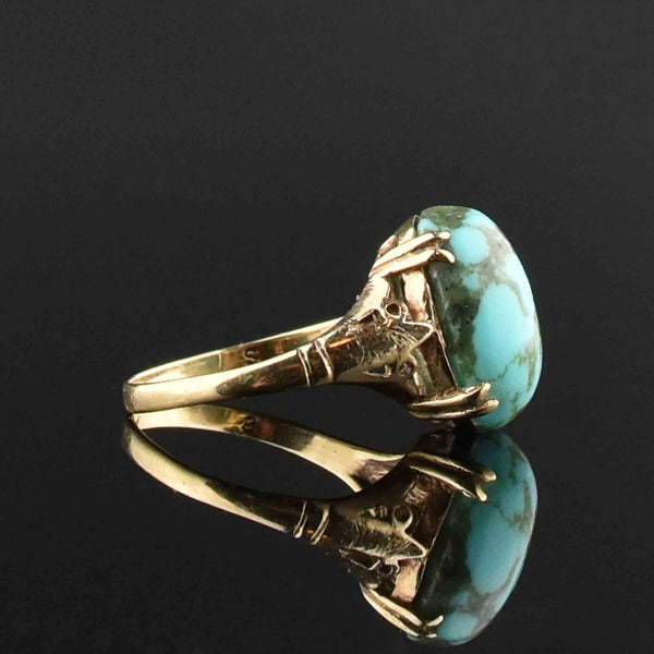 Vintage Turquoise Cabochon Gold Statement Ring - Boylerpf