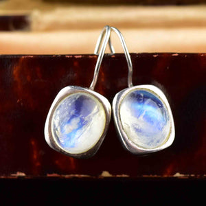 Vintage Moonstone Cabochon Earrings in Sterling Silver - Boylerpf