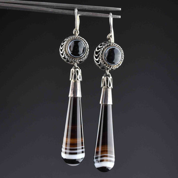 Antique Victorian Banded Agate Earrings - Boylerpf