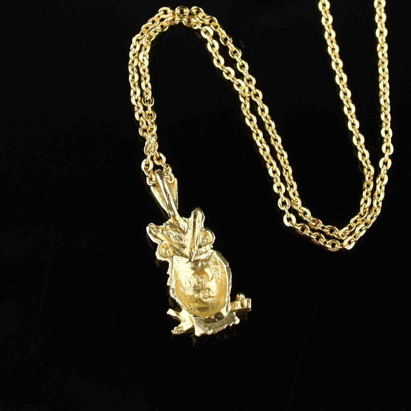 Vintage Carved 14K Gold Owl Pendant Necklace - Boylerpf