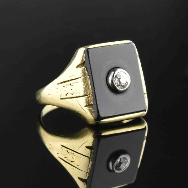 Etched Gold Diamond Onyx Statement Ring - Boylerpf