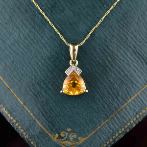 Vintage 10K Gold Citrine Diamond Pendant Necklace - Boylerpf