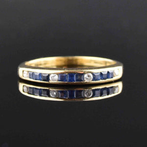 Vintage 14K Gold Diamond Sapphire Band Ring - Boylerpf