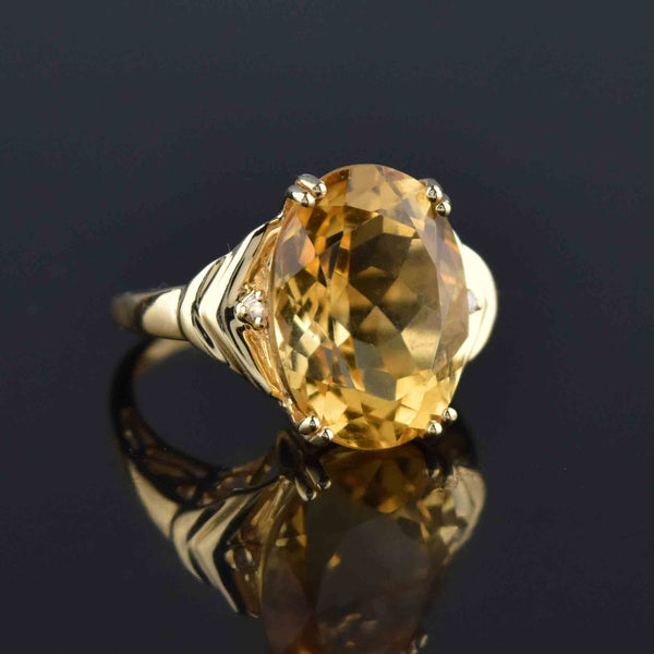 Vintage 14K Gold 8 CTW Diamond Citrine Ring - Boylerpf