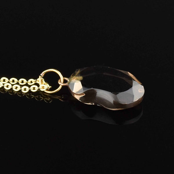 Vintage Gold Smokey Quartz Bean Pendant Necklace - Boylerpf