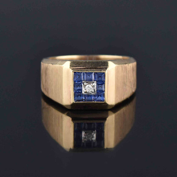 Mens Diamond Square Cut Sapphire Signet Ring, Sz 11.25 - Boylerpf