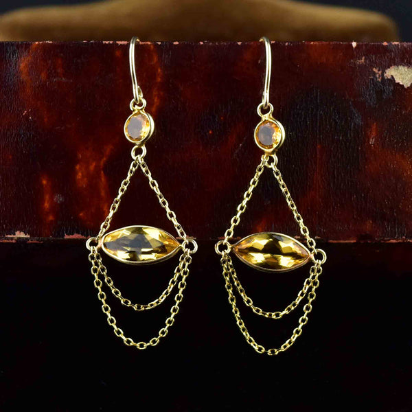 Vintage 14K Gold Citrine Drop Earrings - Boylerpf