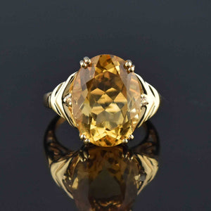 Vintage 14K Gold 8 CTW Diamond Citrine Ring - Boylerpf