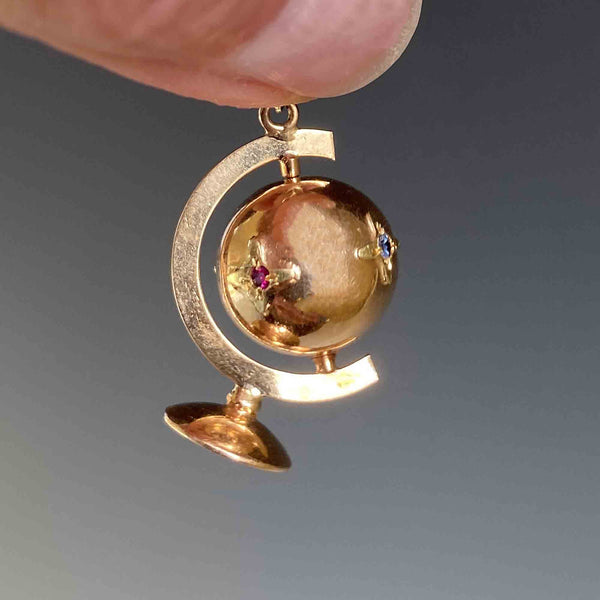 Charming 18K Gold Spinning Globe Topaz Ruby Star Pendant - Boylerpf